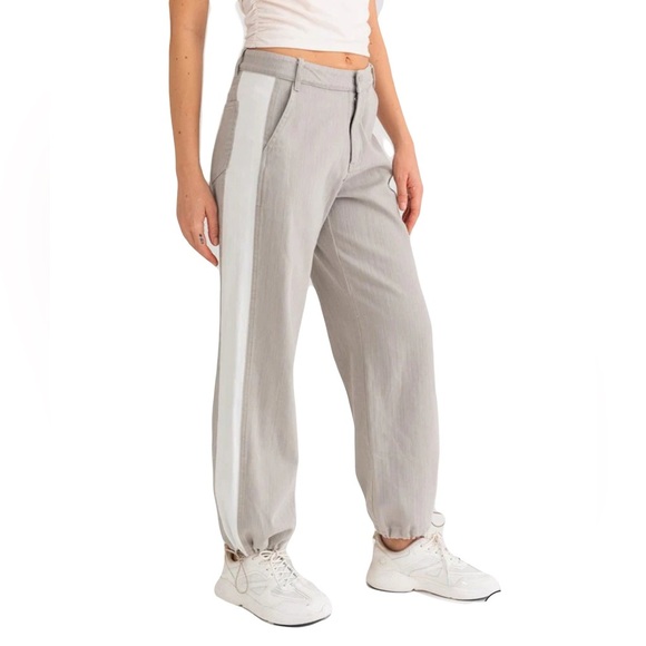 Le Lis Julia Gray Contrast Wide Leg Pants Jogger Style Sz Small - Picture 4 of 12